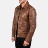 Men's Biker Motorcycle Vintage Distressed Brown Winter Leather Jacket - Image 3