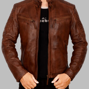 Men's Biker Motorcycle Vintage Distressed Brown Winter Leather Jacket