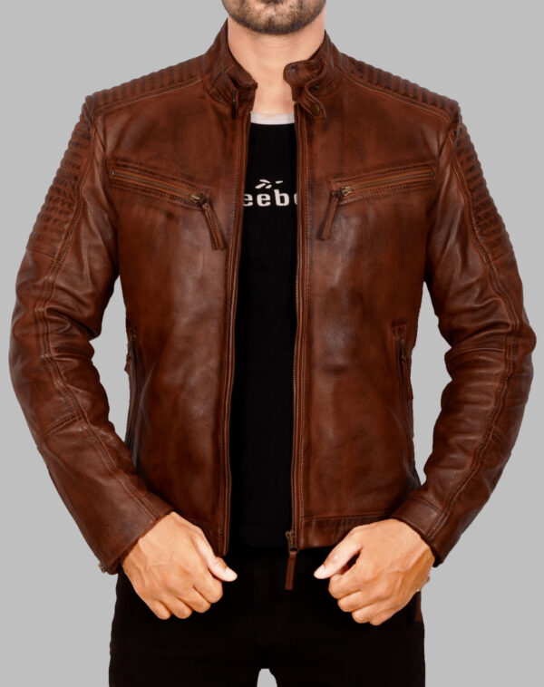 Men's Biker Motorcycle Vintage Distressed Brown Winter Leather Jacket