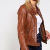 Women Handmade Designer Brown Lamb Skin Leather Jacket Women Slim Fit jacket - Image 5
