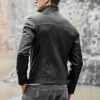 Men's Black Biker Slim Fit Cafe Racer Motorcycle Real Sheepskin Leather Jacket - Image 3