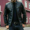 Men's Black Biker Lambskin Jacket Cafe Racer Retro Slim Fit Real Leather Jacket - Image 2
