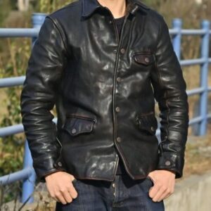 Men's Motorcycle Vintage Distressed Black Jacket Casual Biker Leather Jacket Coat