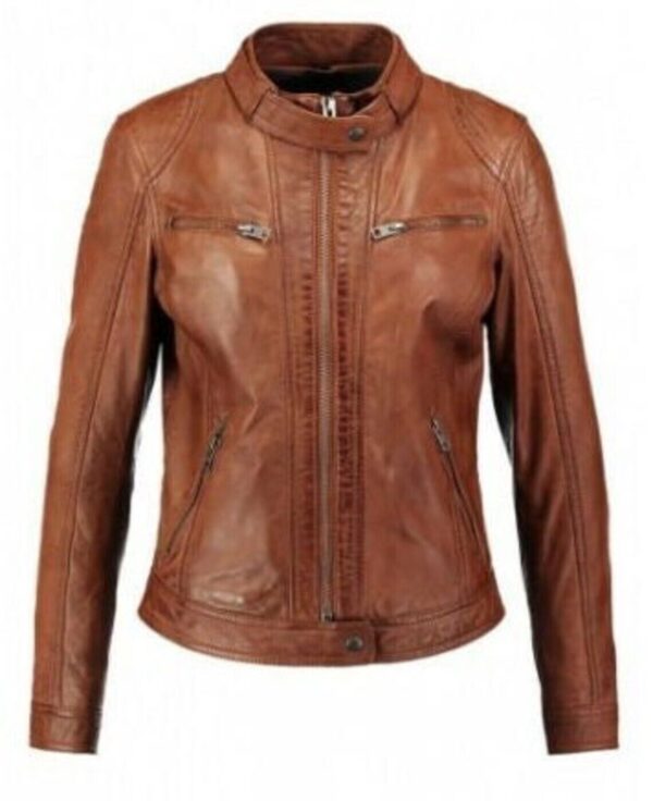 Women Handmade Designer Brown Lamb Skin Leather Jacket Women Slim Fit jacket