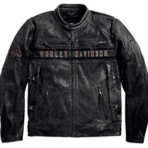 Men's Harley Davidson Passing Link Triple Vent Motorcycle Black Leather Jacket