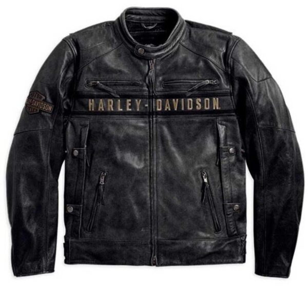Men's Harley Davidson Passing Link Triple Vent Motorcycle Black Leather Jacket