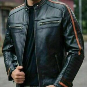 Men's Black Biker Lambskin Jacket Cafe Racer Retro Slim Fit Real Leather Jacket